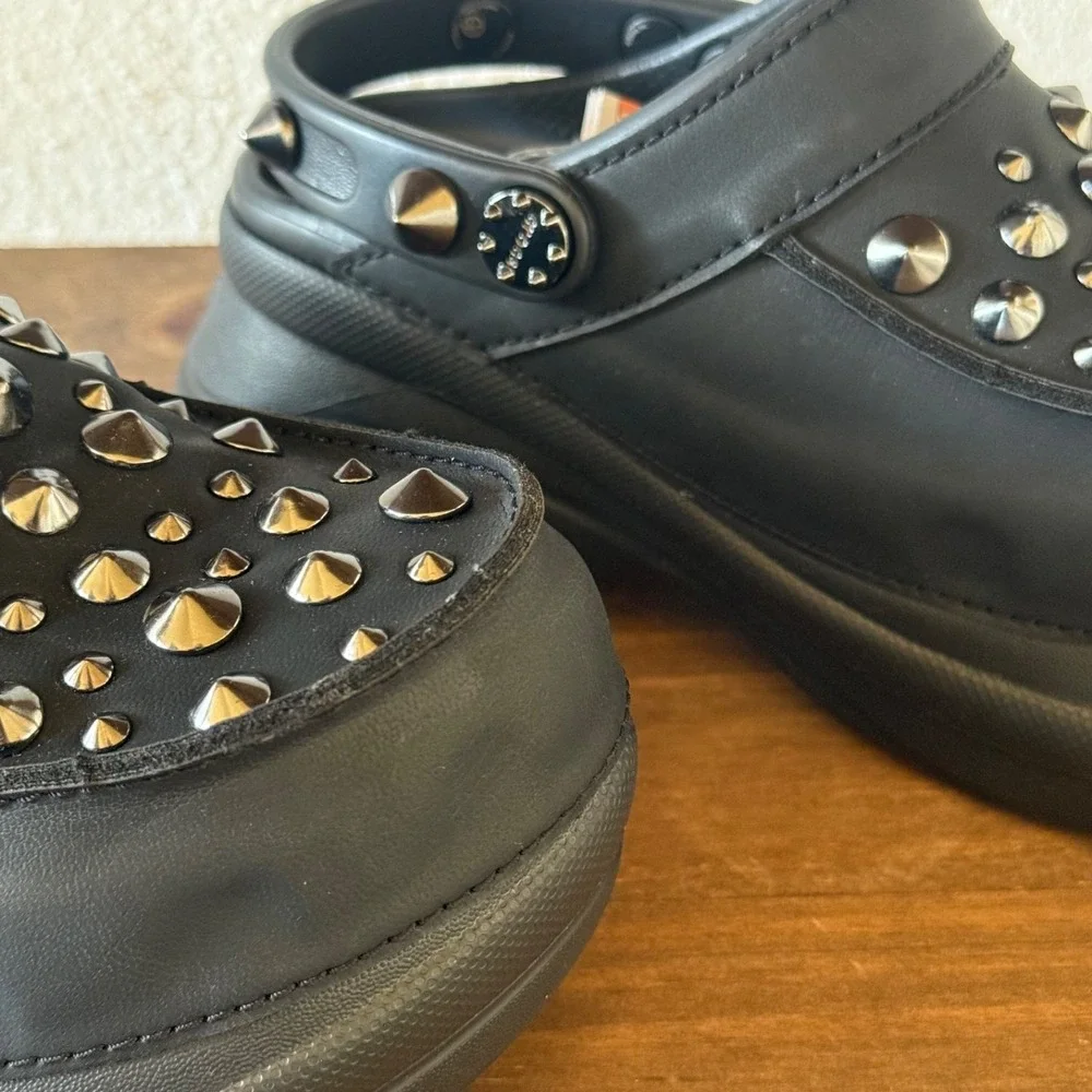 Crocs Bae Platform Studded Clogs Black Metal Spike Goth Emo Womens Size 5